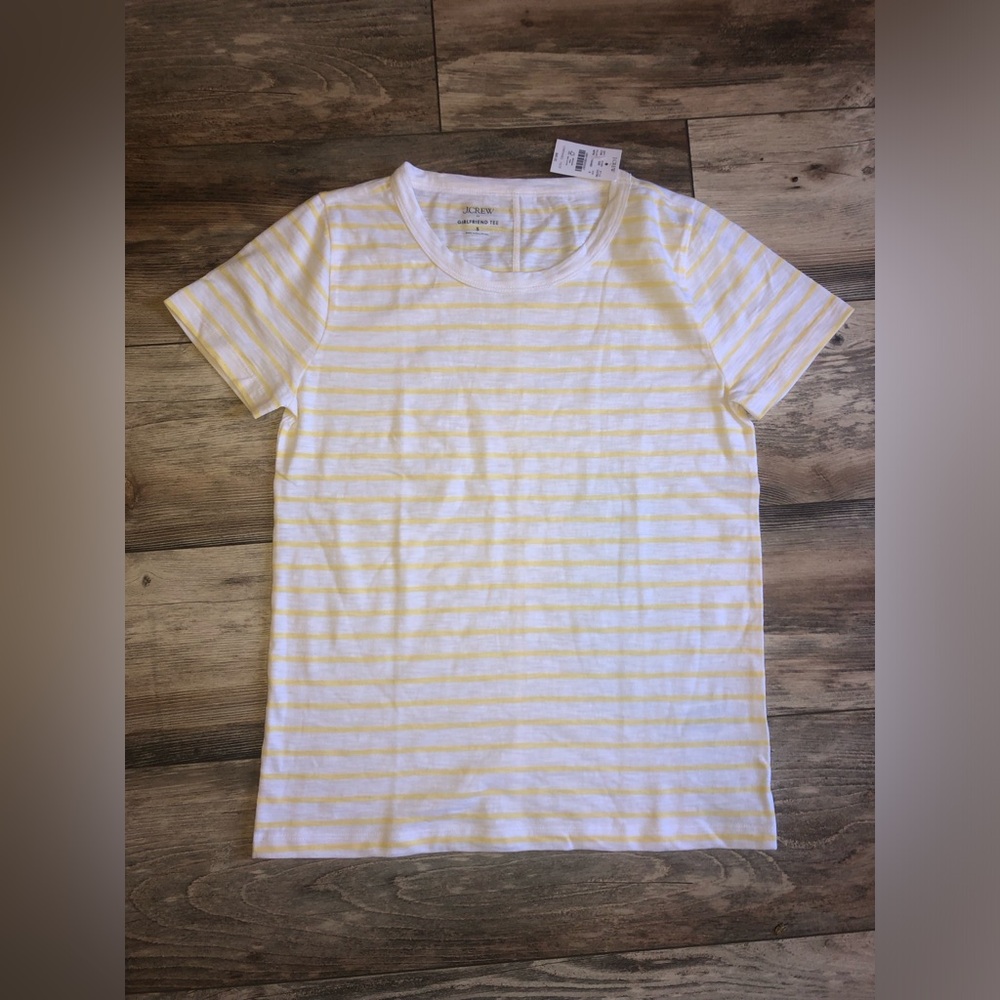 J. Crew🤍 Yellow and White Striped Short-Sleeve ‘Girlfriend’Tee